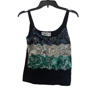 Vintage Joseph A. Sequin & Beaded Silk Blend Tank Top S